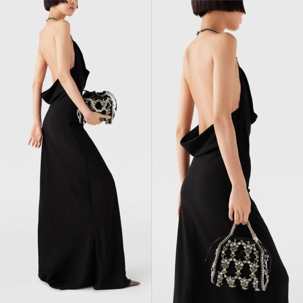 Stella McCartney Plunge Crystal Halterneck Floor-Length Maxi Dress, Black, IT 40 - Picture 3 of 13